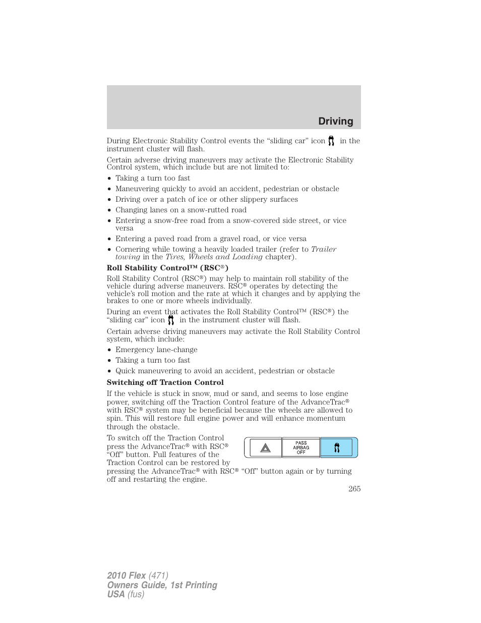 Driving | FORD 2010 Flex v.1 User Manual | Page 265 / 397