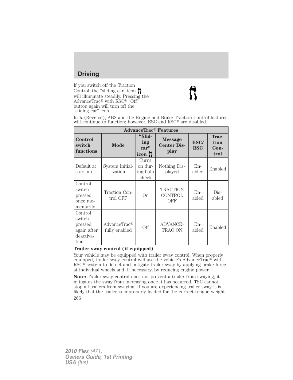 Driving | FORD 2010 Flex v.1 User Manual | Page 266 / 397