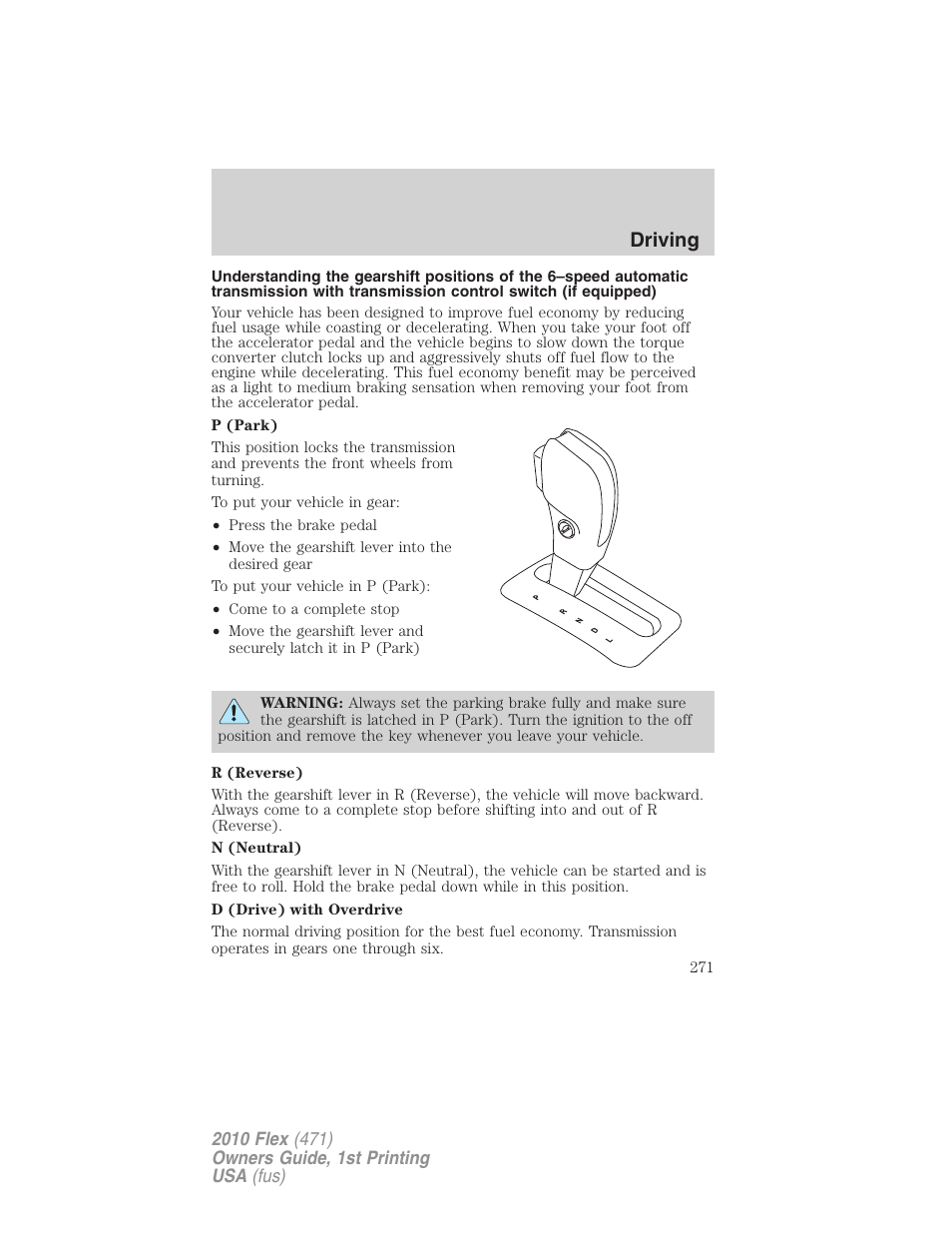 Driving | FORD 2010 Flex v.1 User Manual | Page 271 / 397