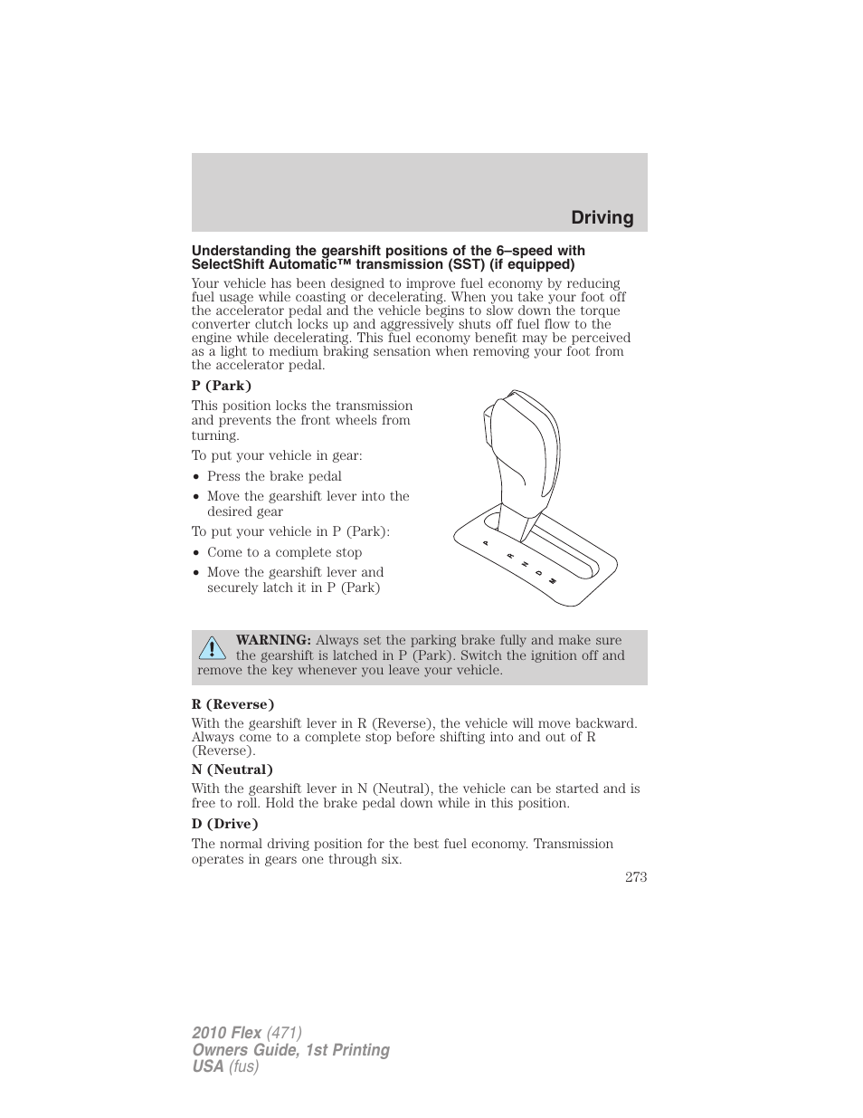 Driving | FORD 2010 Flex v.1 User Manual | Page 273 / 397