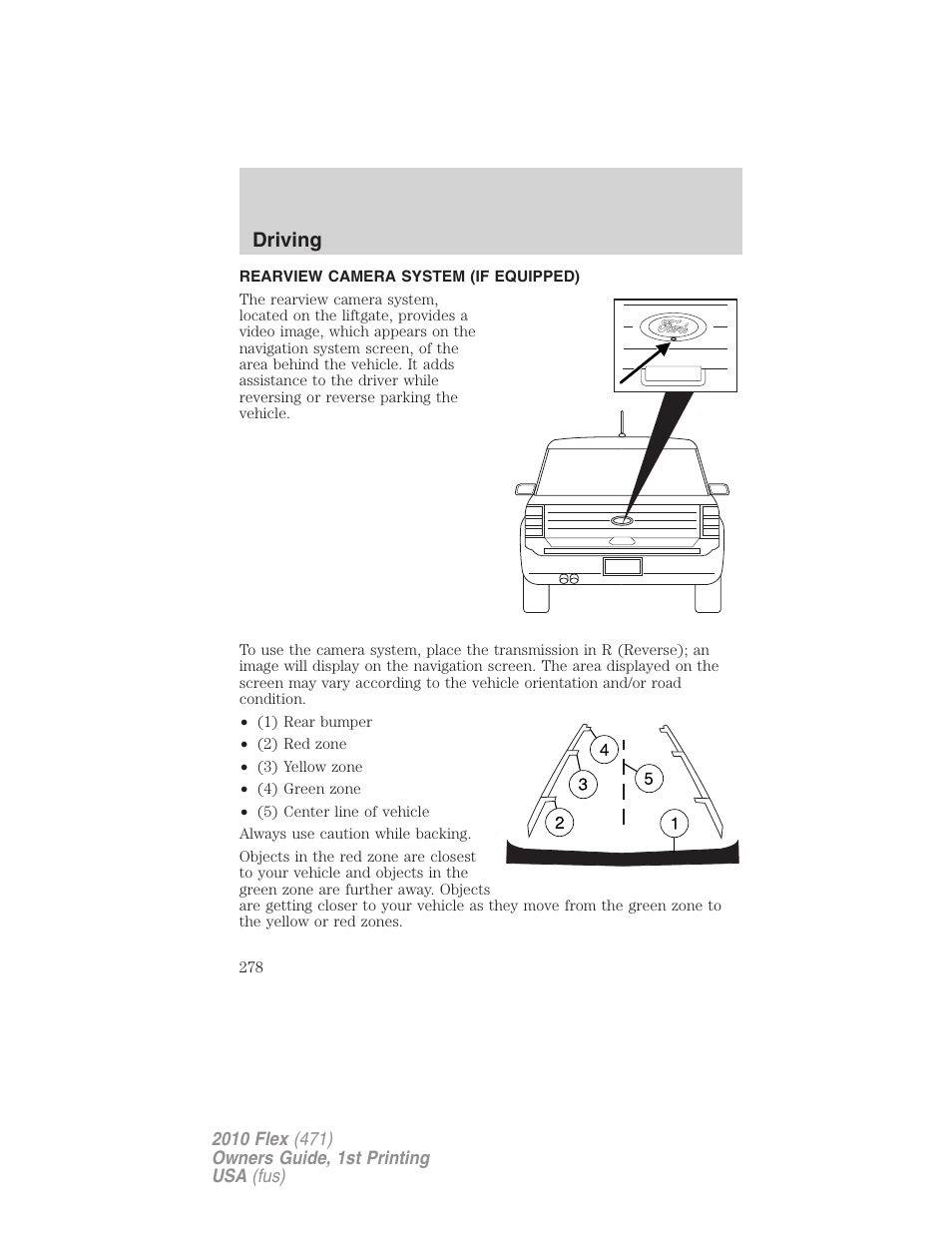 Rearview camera system (if equipped), Rear-view camera system, Driving | FORD 2010 Flex v.1 User Manual | Page 278 / 397