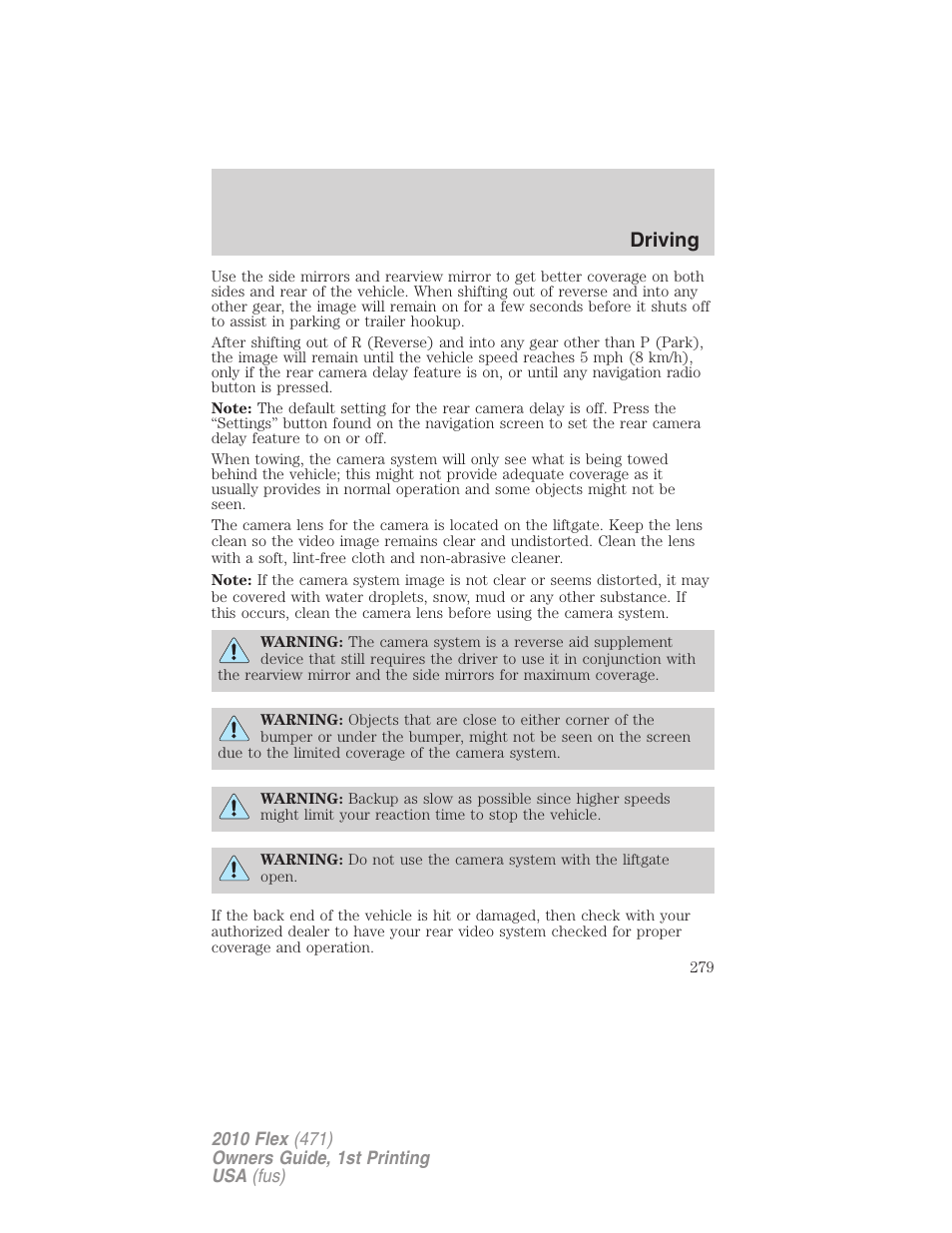 Driving | FORD 2010 Flex v.1 User Manual | Page 279 / 397