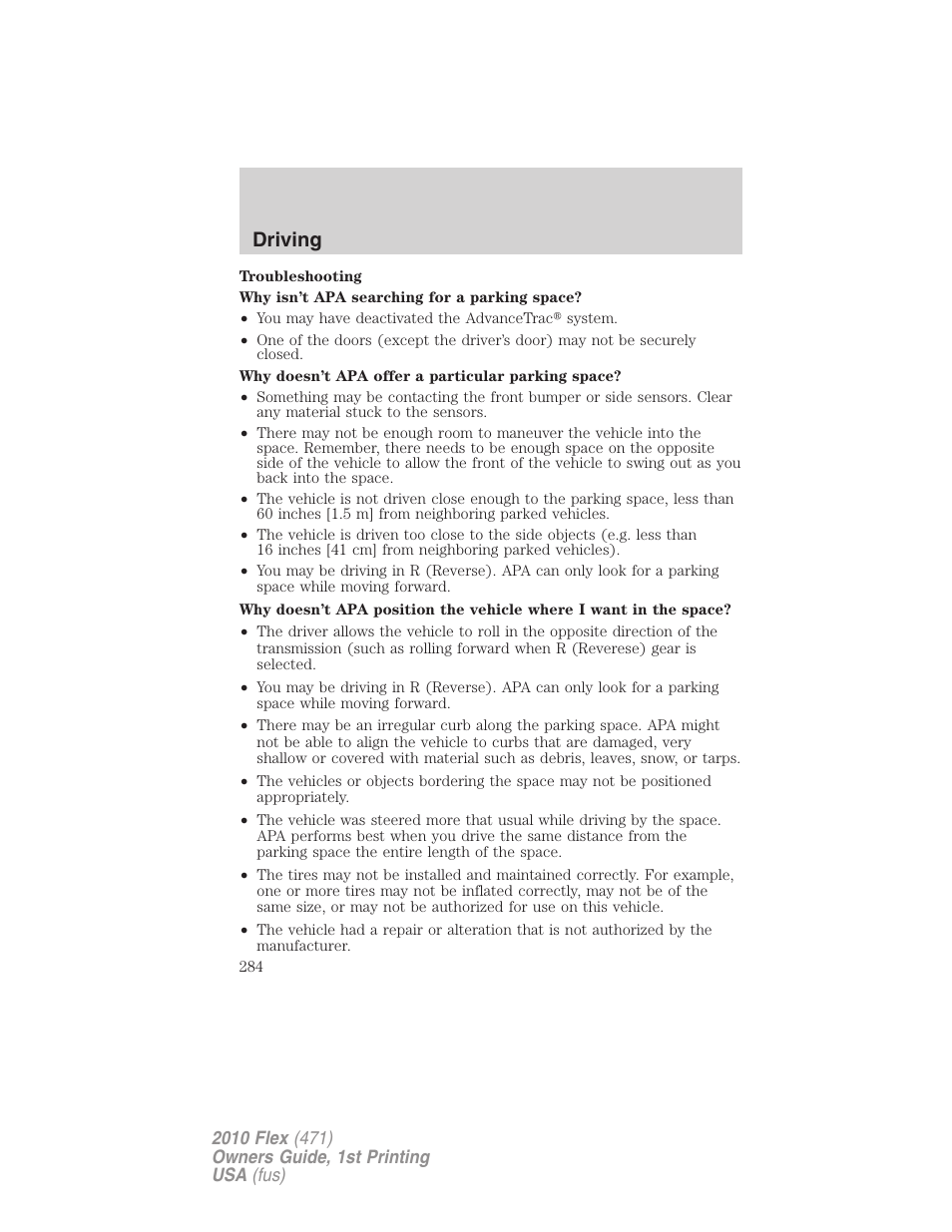 Driving | FORD 2010 Flex v.1 User Manual | Page 284 / 397