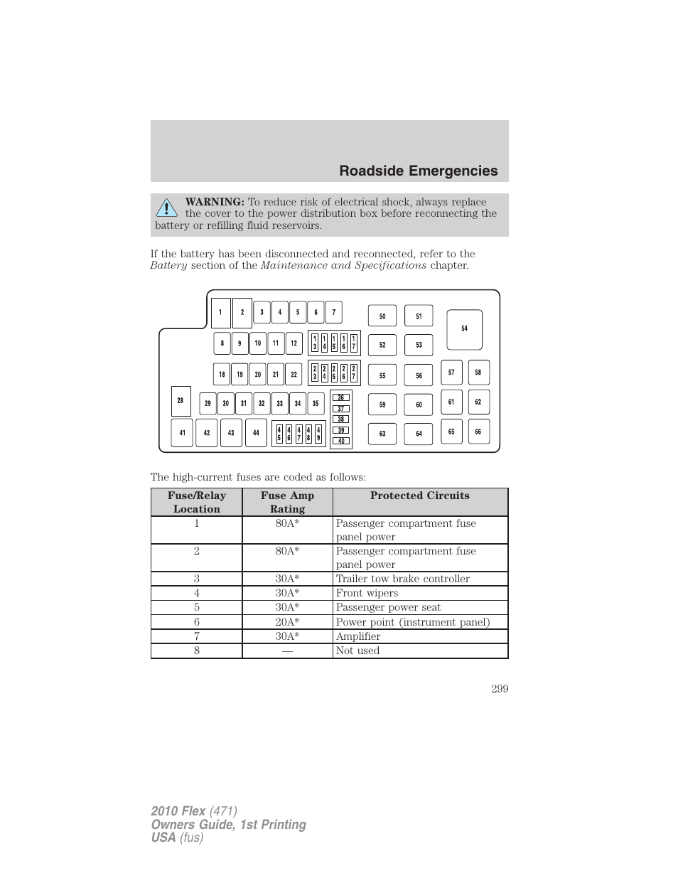 Roadside emergencies | FORD 2010 Flex v.1 User Manual | Page 299 / 397