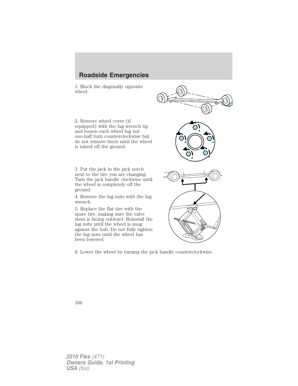 Roadside emergencies | FORD 2010 Flex v.1 User Manual | Page 306 / 397