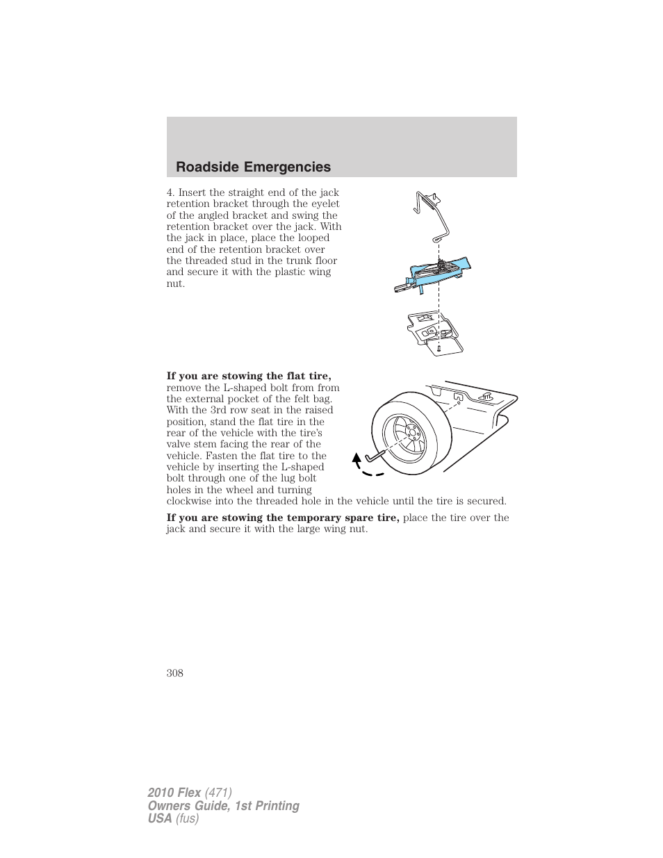Roadside emergencies | FORD 2010 Flex v.1 User Manual | Page 308 / 397