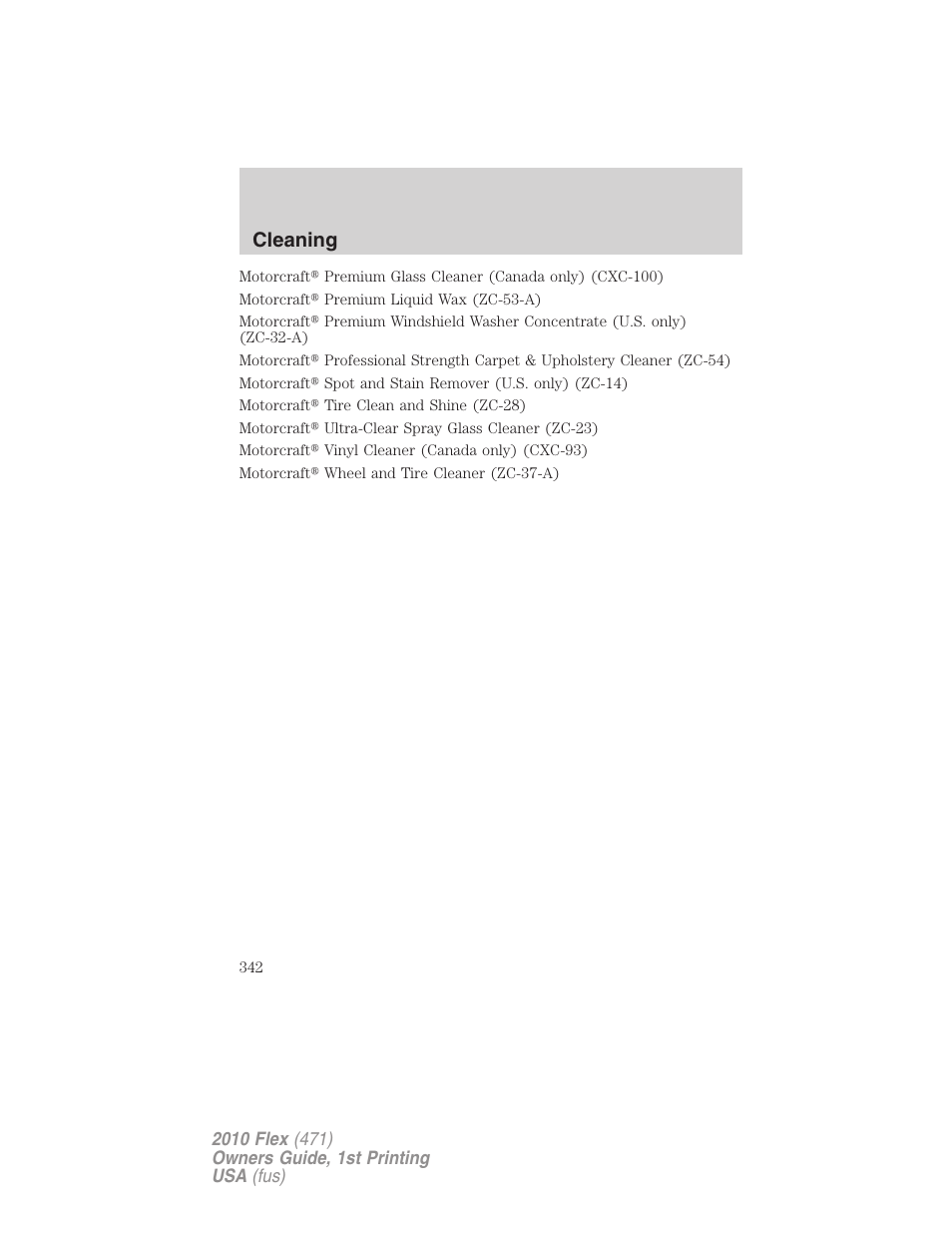 Cleaning | FORD 2010 Flex v.1 User Manual | Page 342 / 397