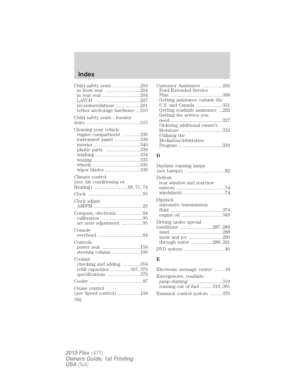 Index | FORD 2010 Flex v.1 User Manual | Page 392 / 397