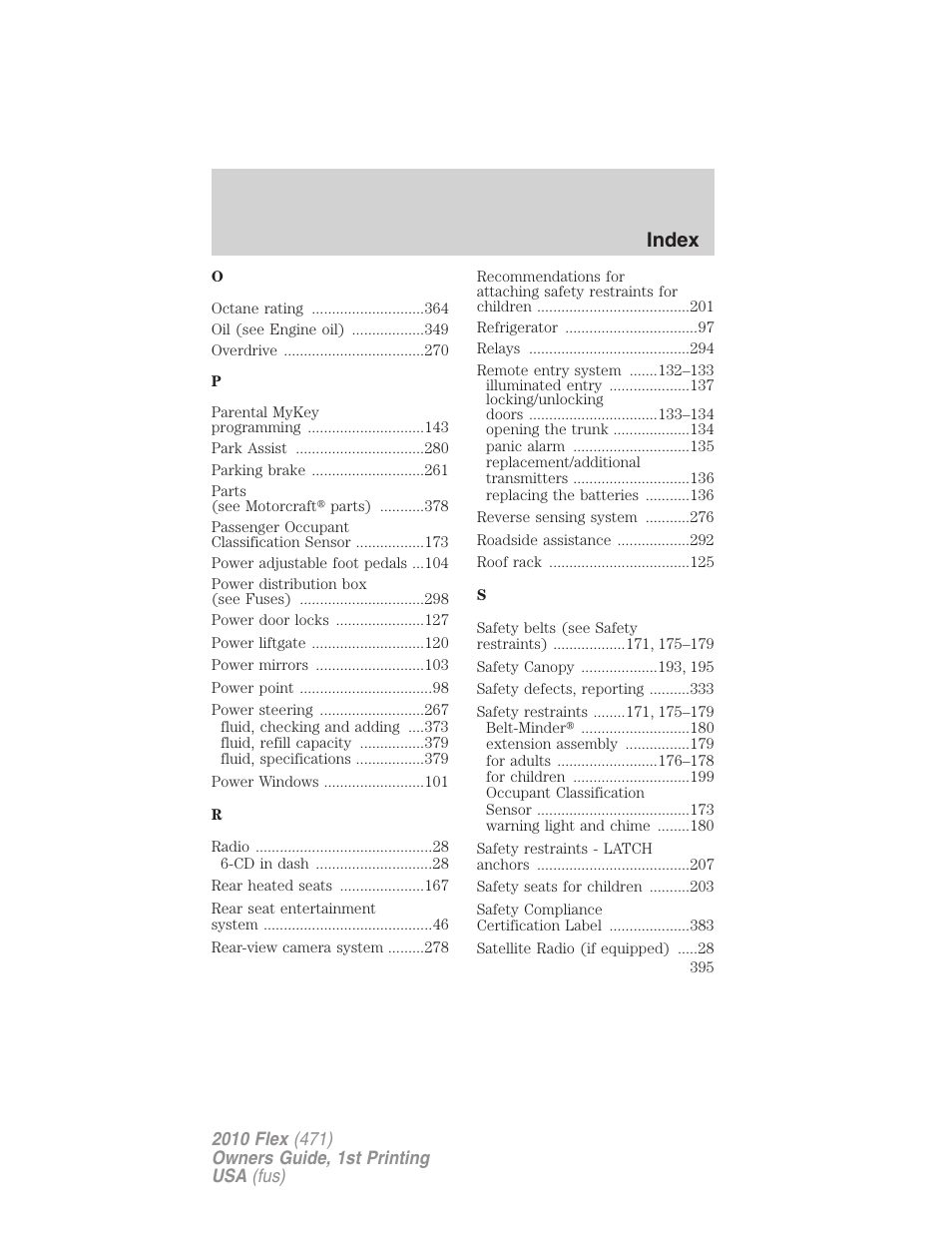 Index | FORD 2010 Flex v.1 User Manual | Page 395 / 397