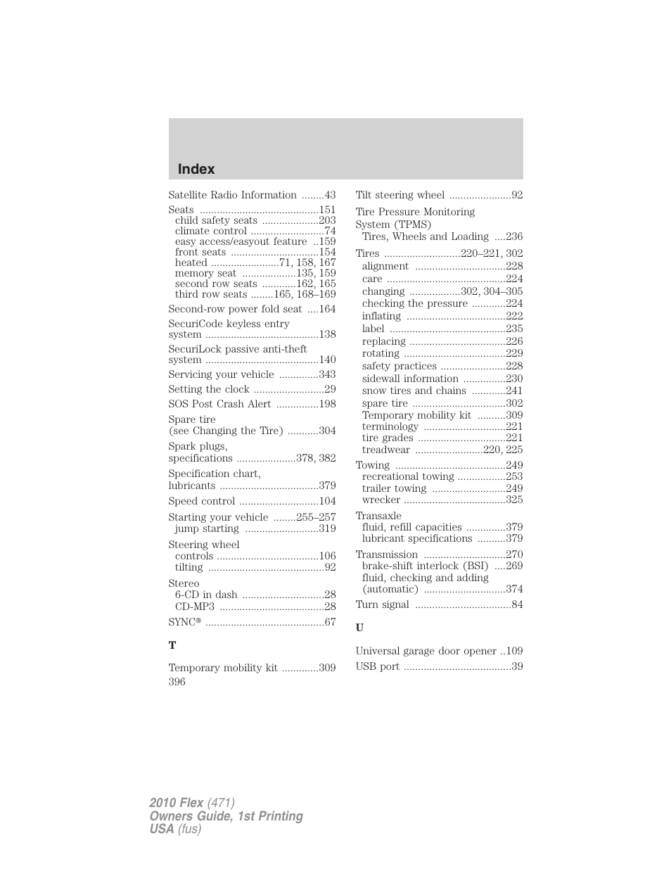 Index | FORD 2010 Flex v.1 User Manual | Page 396 / 397