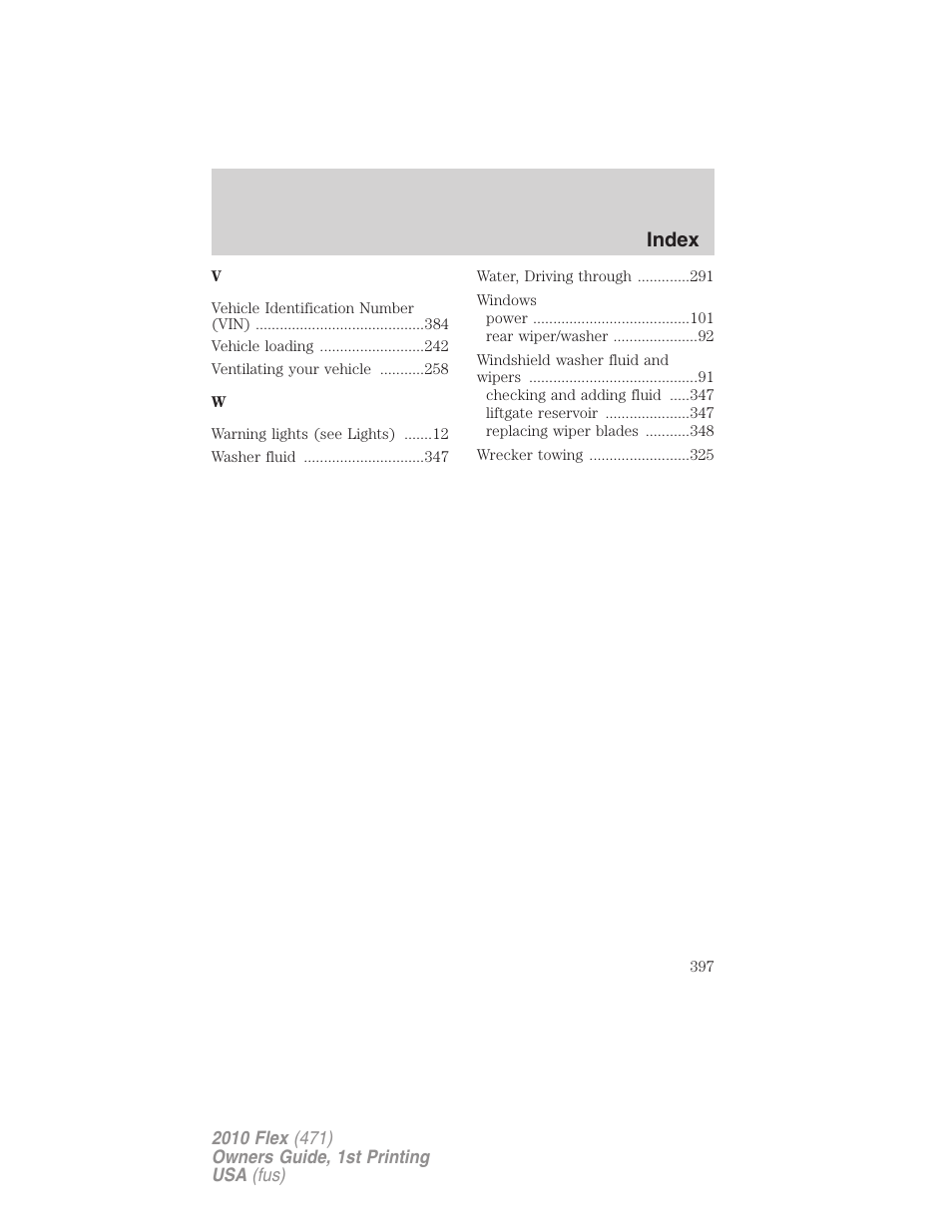 Index | FORD 2010 Flex v.1 User Manual | Page 397 / 397