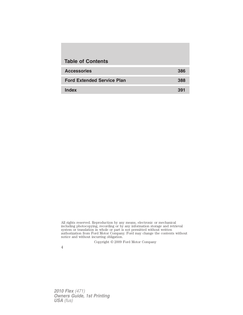 FORD 2010 Flex v.1 User Manual | Page 4 / 397