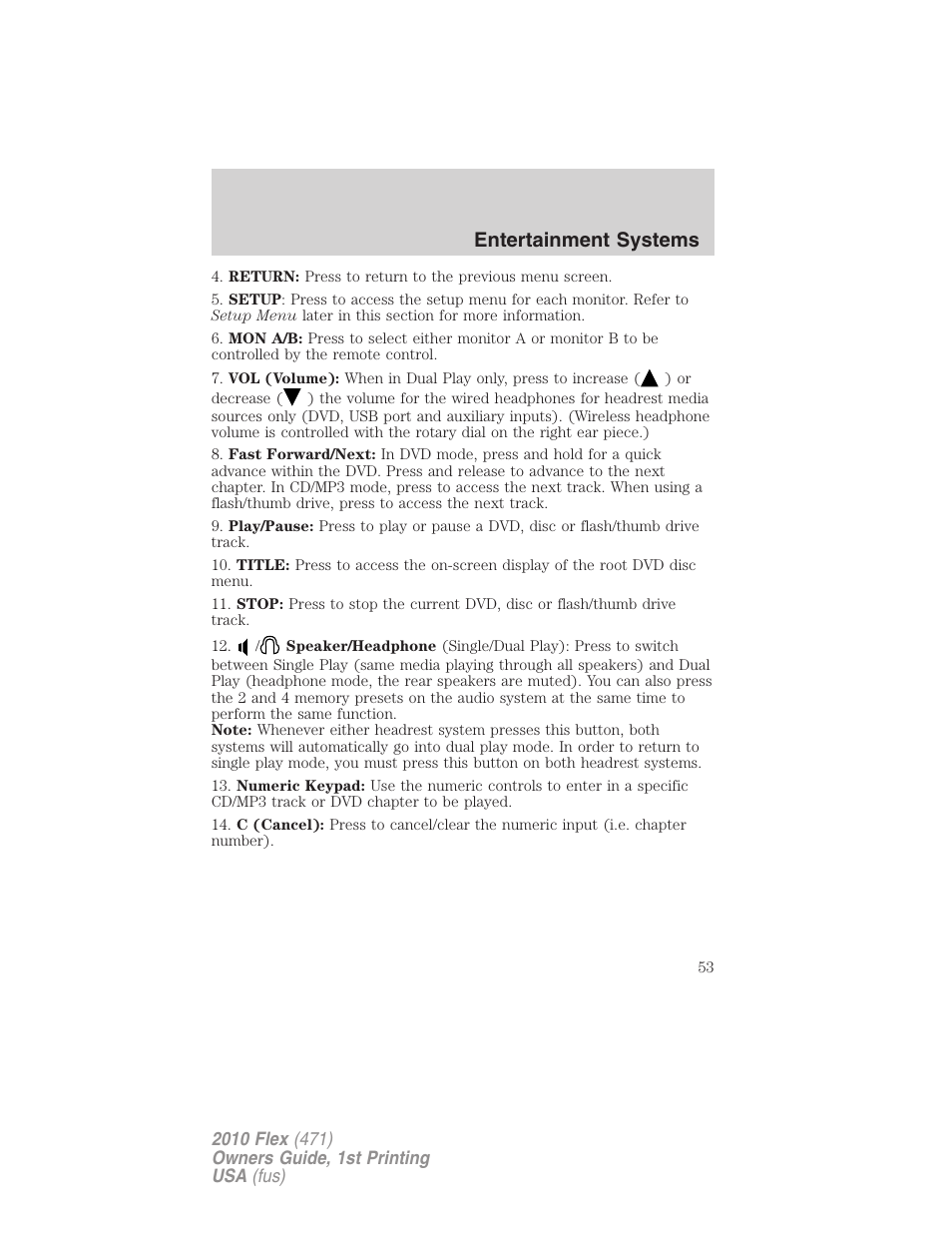 Entertainment systems | FORD 2010 Flex v.1 User Manual | Page 53 / 397