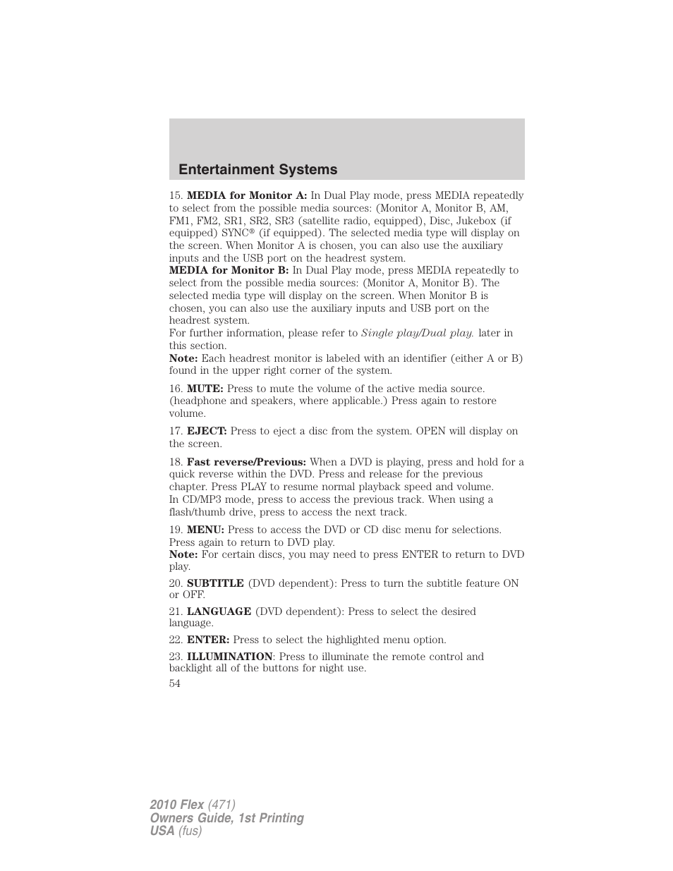 Entertainment systems | FORD 2010 Flex v.1 User Manual | Page 54 / 397