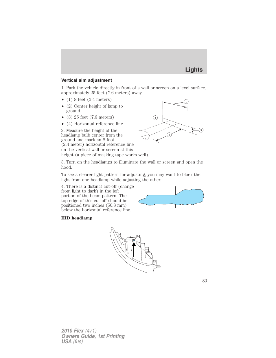 Vertical aim adjustment, Lights | FORD 2010 Flex v.1 User Manual | Page 83 / 397