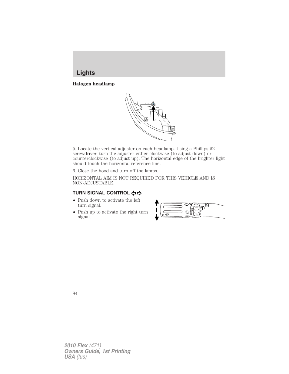 Turn signal control, Lights | FORD 2010 Flex v.1 User Manual | Page 84 / 397
