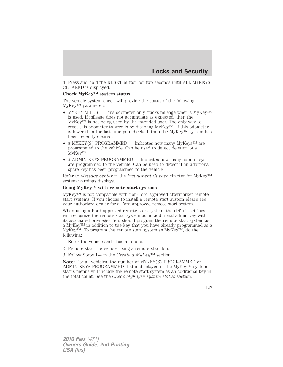 Locks and security | FORD 2010 Flex v.2 User Manual | Page 127 / 399