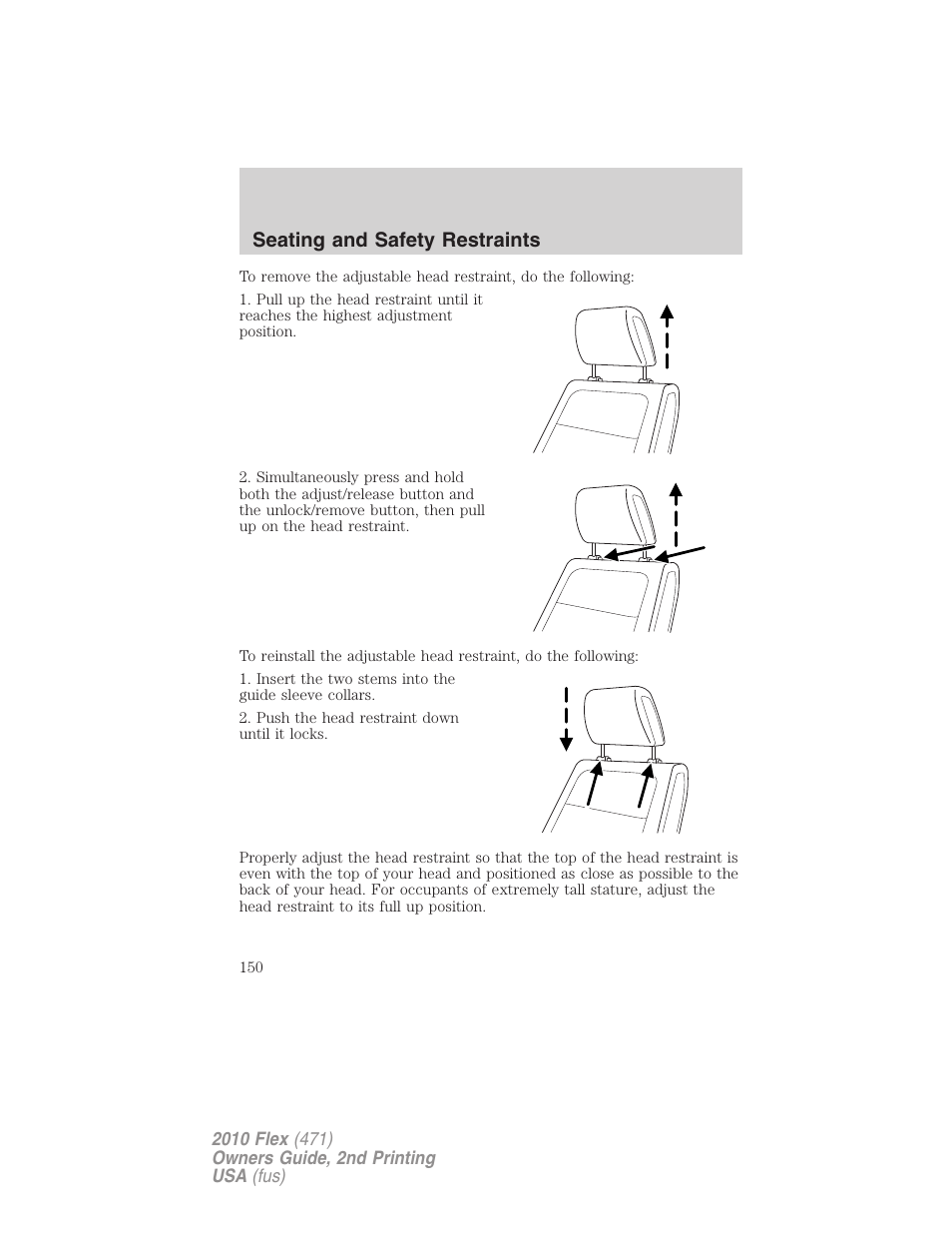 Seating and safety restraints | FORD 2010 Flex v.2 User Manual | Page 150 / 399