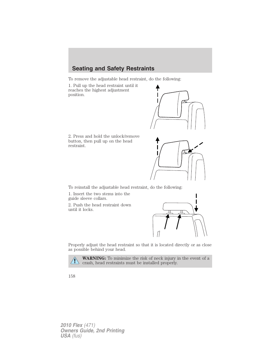 Seating and safety restraints | FORD 2010 Flex v.2 User Manual | Page 158 / 399