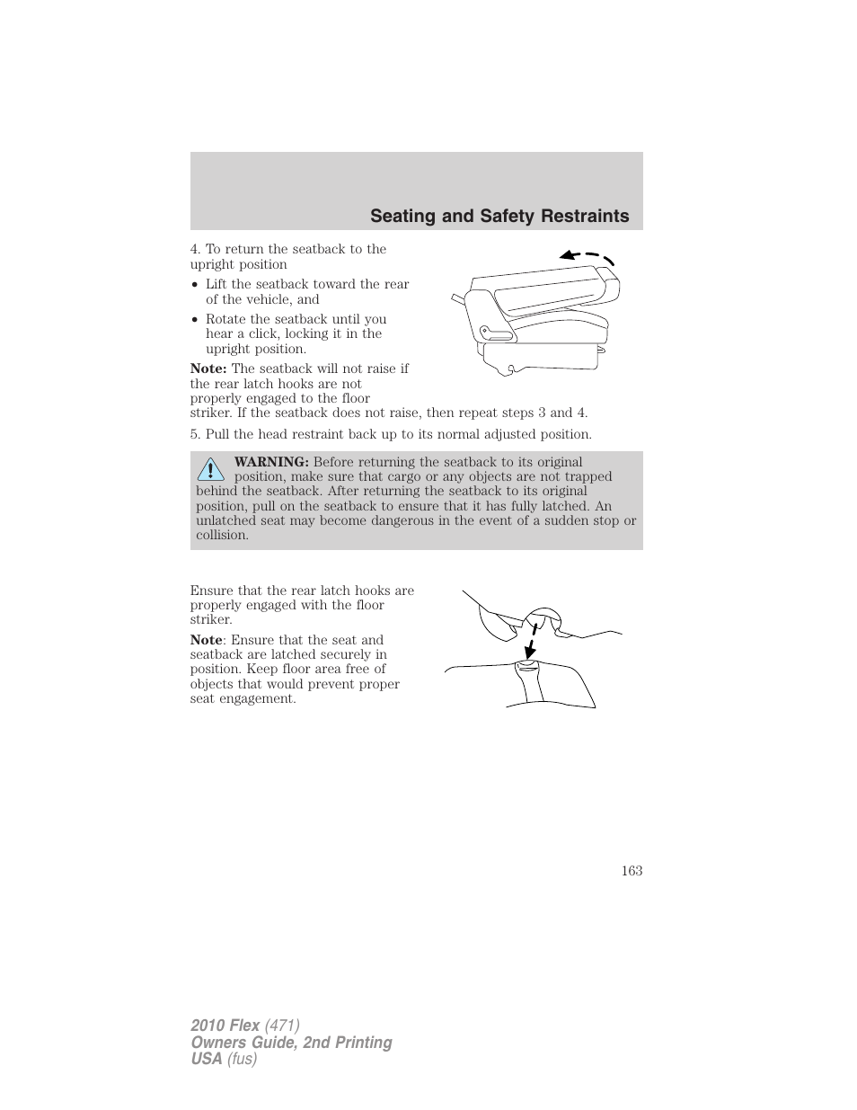 Seating and safety restraints | FORD 2010 Flex v.2 User Manual | Page 163 / 399