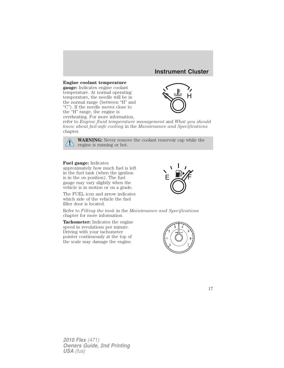 Instrument cluster | FORD 2010 Flex v.2 User Manual | Page 17 / 399
