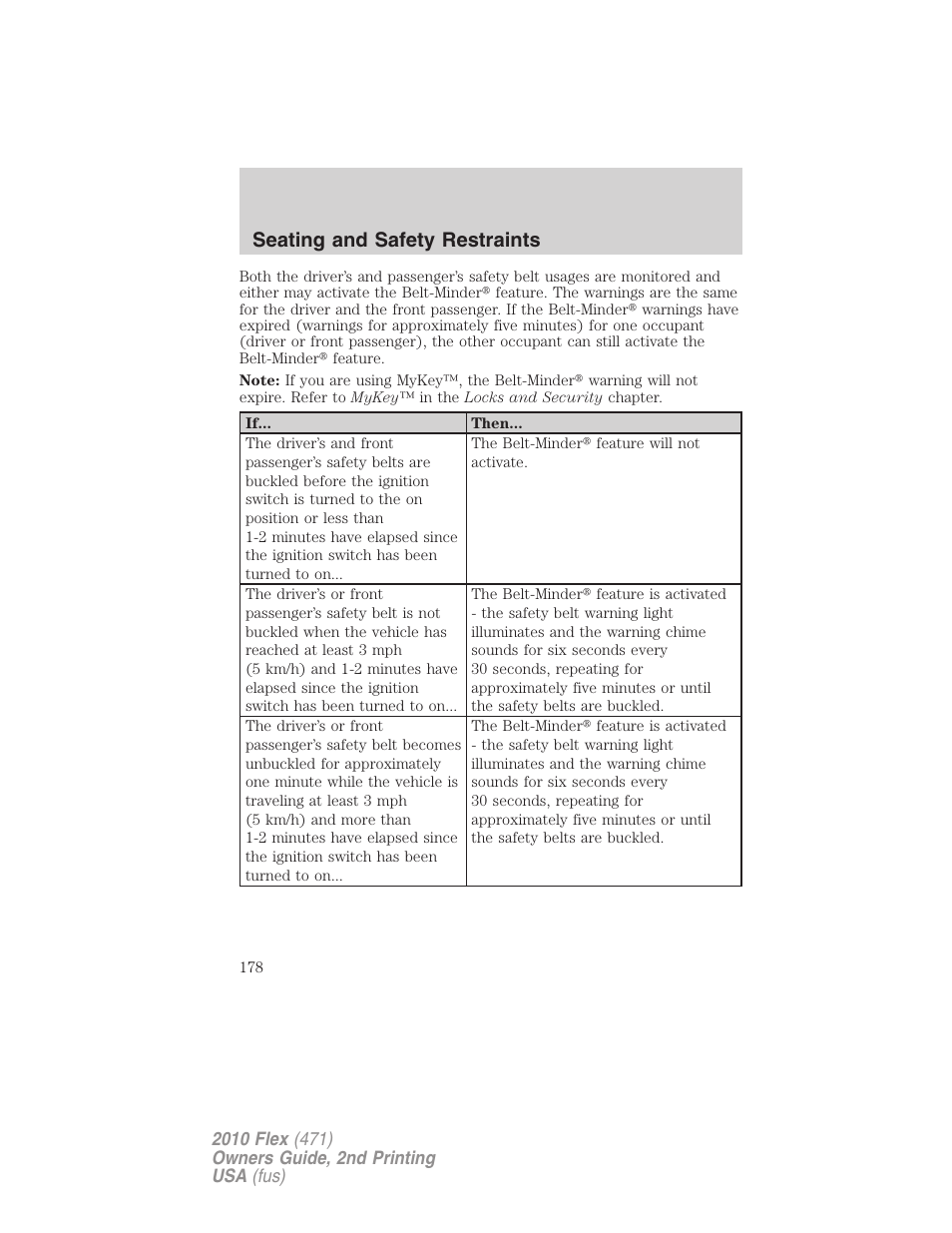 Seating and safety restraints | FORD 2010 Flex v.2 User Manual | Page 178 / 399