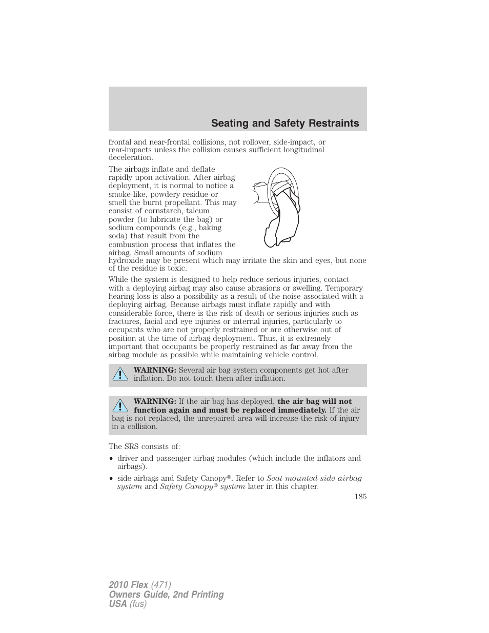 Seating and safety restraints | FORD 2010 Flex v.2 User Manual | Page 185 / 399