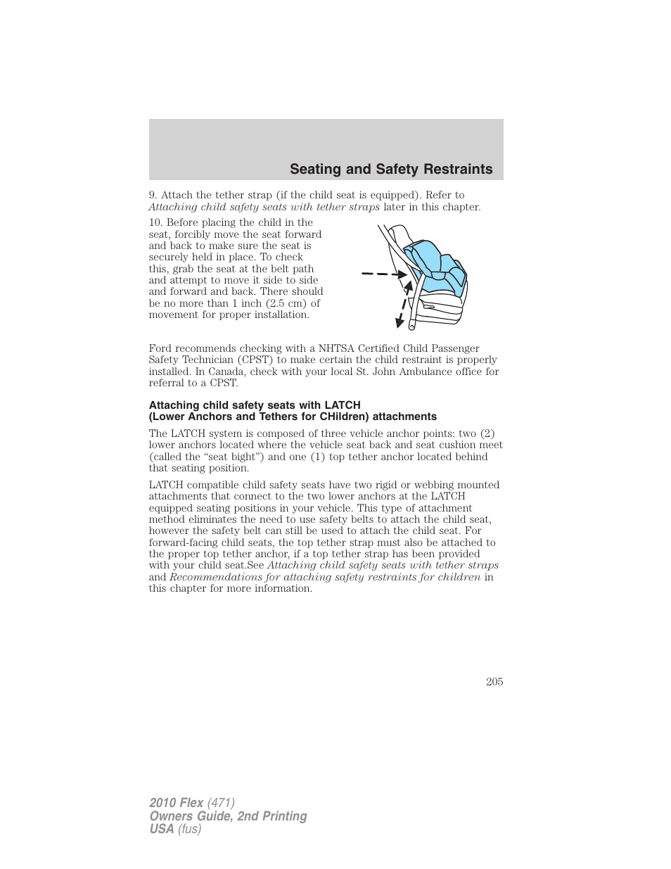 Seating and safety restraints | FORD 2010 Flex v.2 User Manual | Page 205 / 399