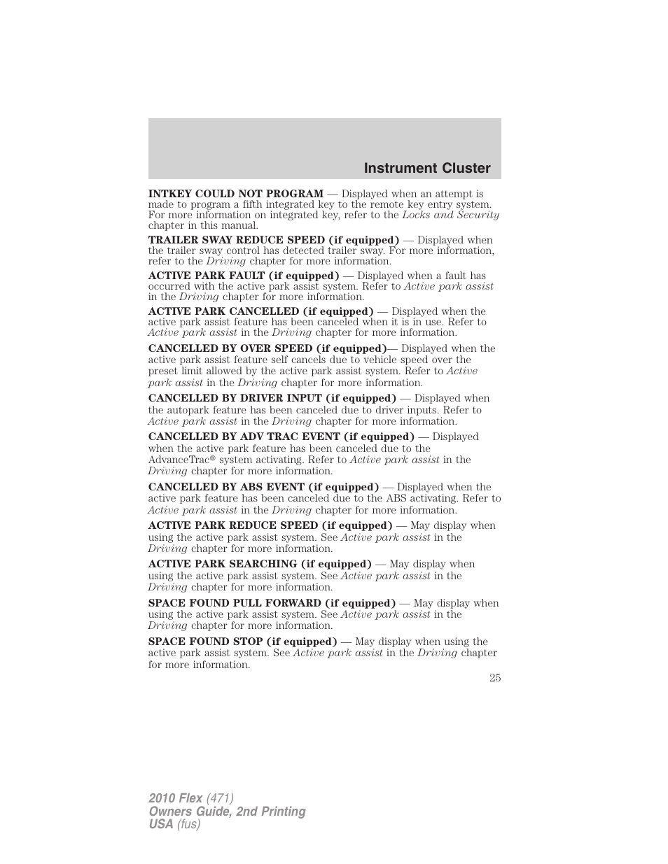 Instrument cluster | FORD 2010 Flex v.2 User Manual | Page 25 / 399