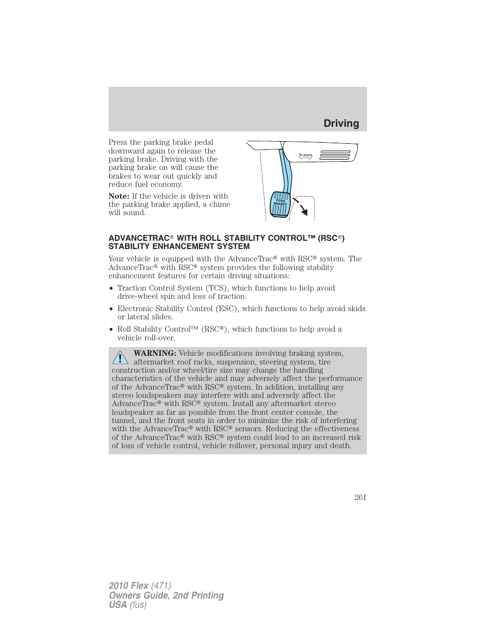 Advancetrac, Driving | FORD 2010 Flex v.2 User Manual | Page 261 / 399
