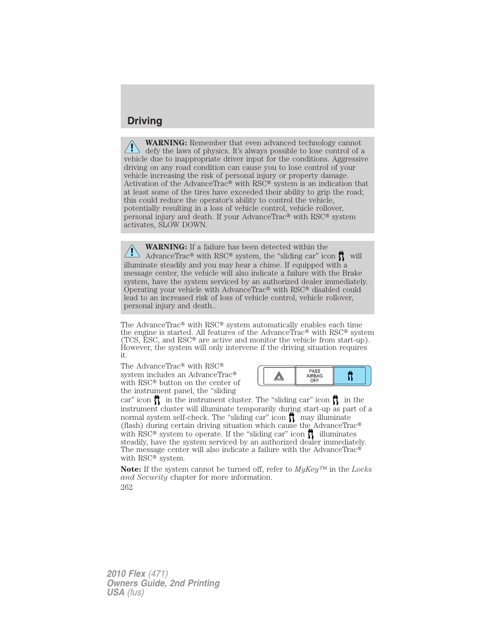 Driving | FORD 2010 Flex v.2 User Manual | Page 262 / 399