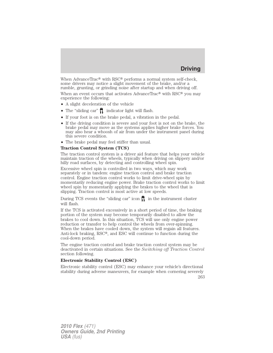 Driving | FORD 2010 Flex v.2 User Manual | Page 263 / 399