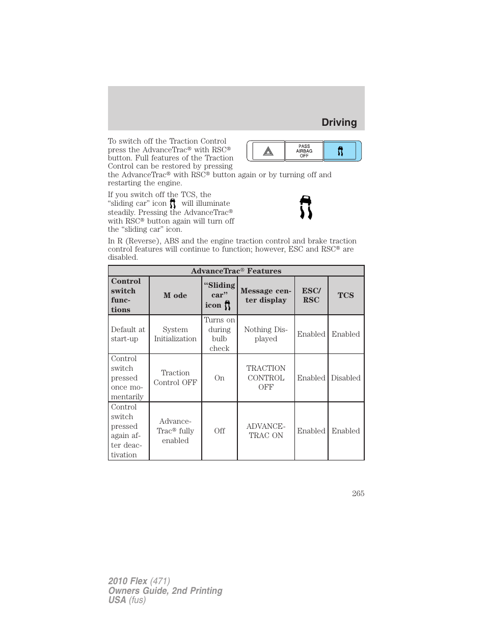Driving | FORD 2010 Flex v.2 User Manual | Page 265 / 399
