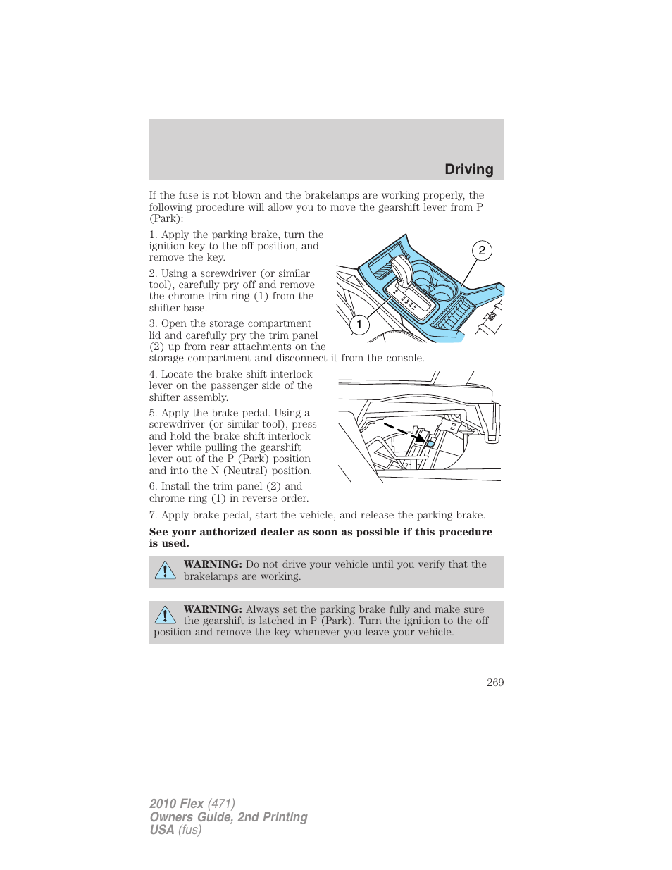 Driving | FORD 2010 Flex v.2 User Manual | Page 269 / 399