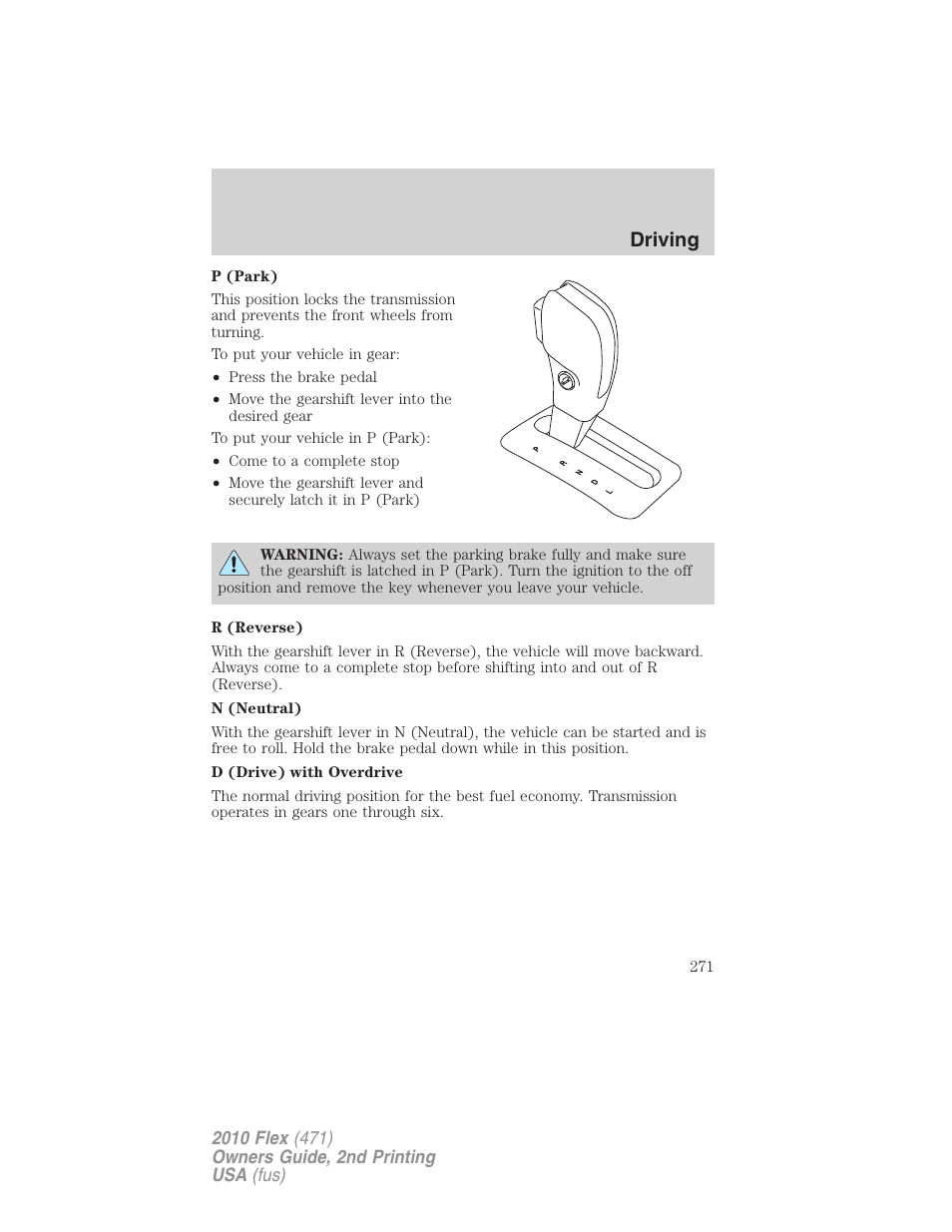 Driving | FORD 2010 Flex v.2 User Manual | Page 271 / 399