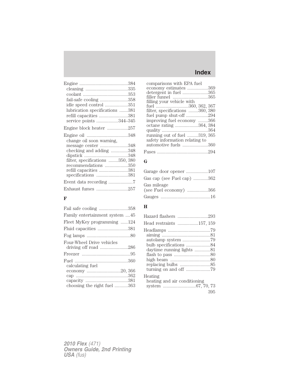 Index | FORD 2010 Flex v.2 User Manual | Page 395 / 399