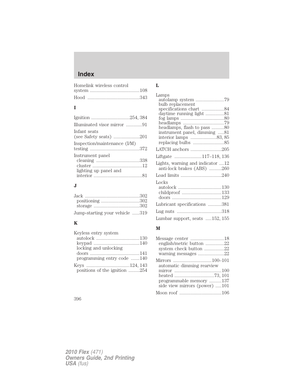 Index | FORD 2010 Flex v.2 User Manual | Page 396 / 399