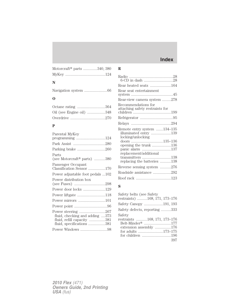 Index | FORD 2010 Flex v.2 User Manual | Page 397 / 399