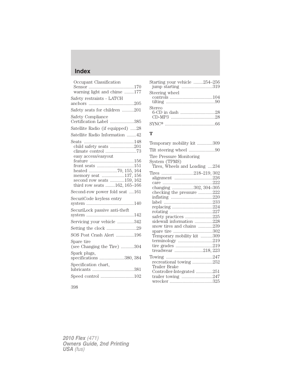 Index | FORD 2010 Flex v.2 User Manual | Page 398 / 399