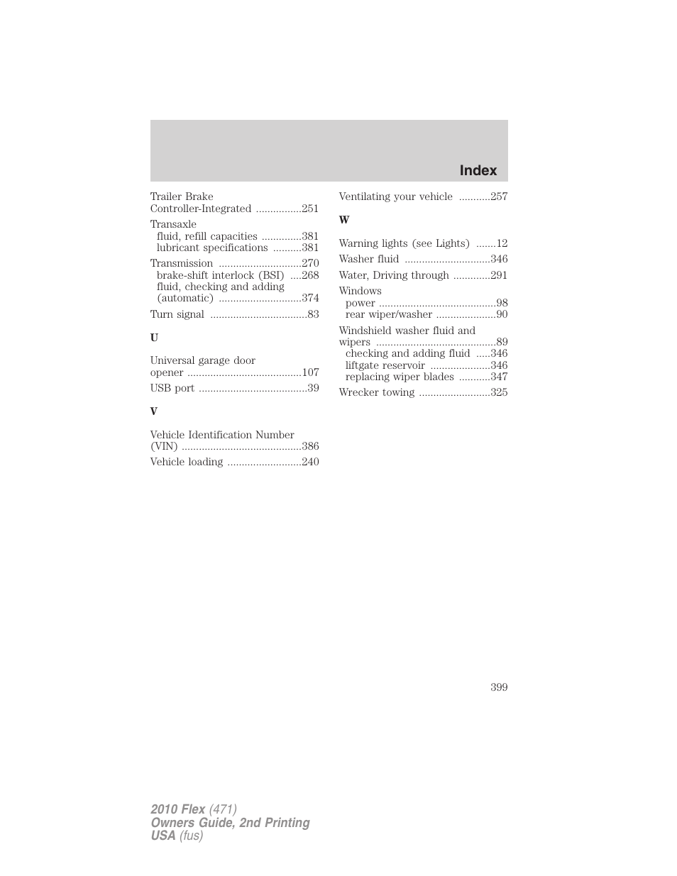 Index | FORD 2010 Flex v.2 User Manual | Page 399 / 399