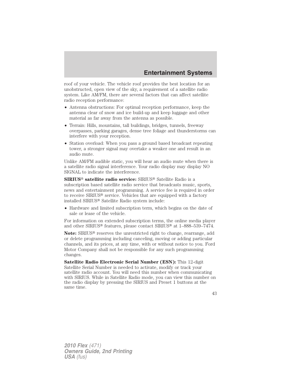 Entertainment systems | FORD 2010 Flex v.2 User Manual | Page 43 / 399