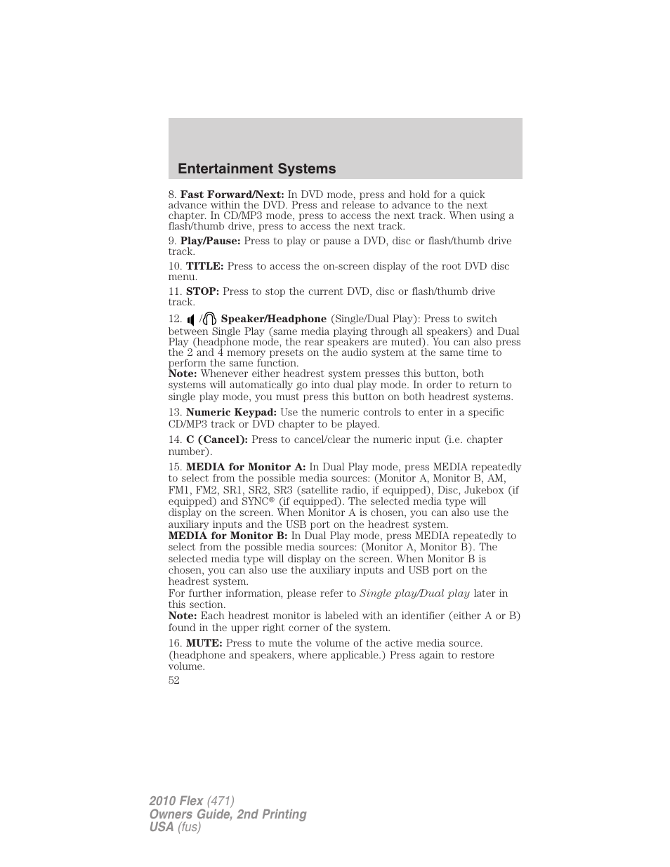 Entertainment systems | FORD 2010 Flex v.2 User Manual | Page 52 / 399