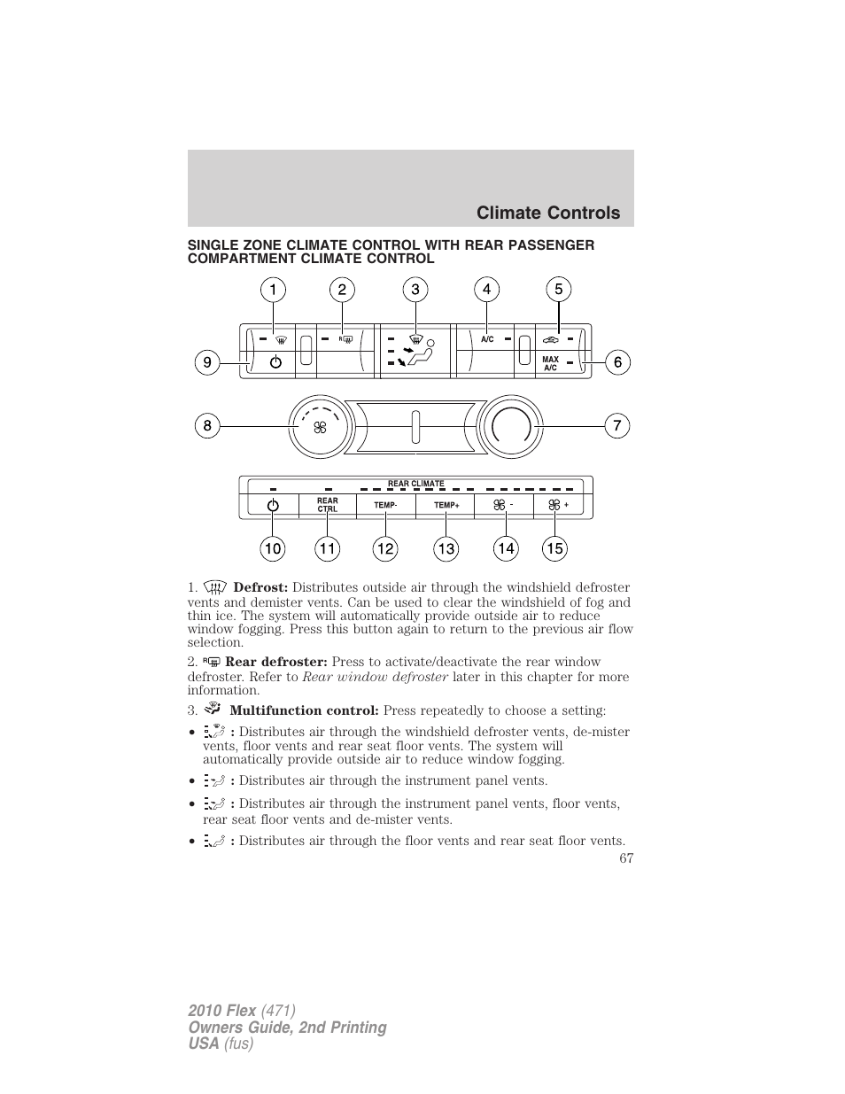 Climate controls, Manual heating and air conditioning | FORD 2010 Flex v.2 User Manual | Page 67 / 399