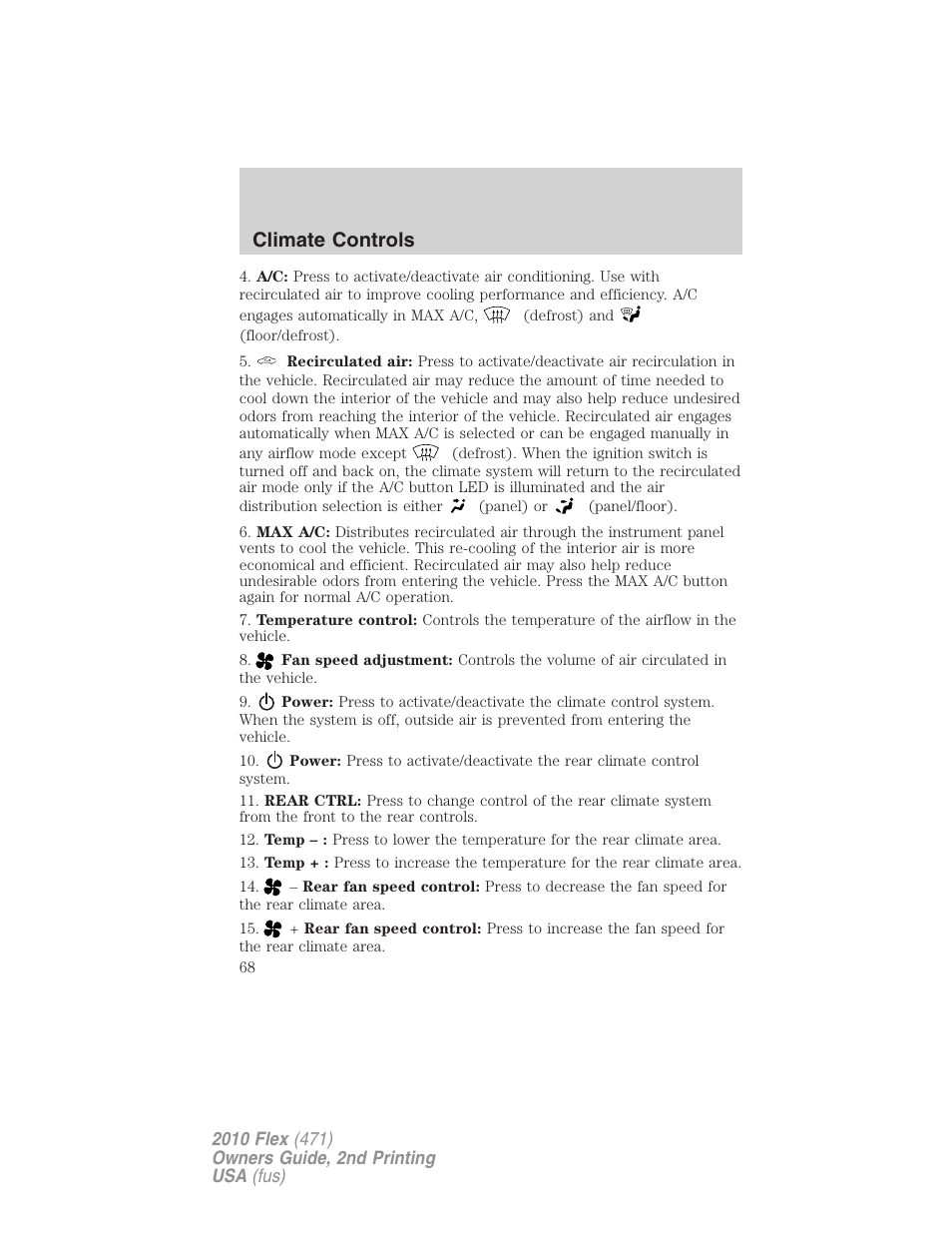 Climate controls | FORD 2010 Flex v.2 User Manual | Page 68 / 399