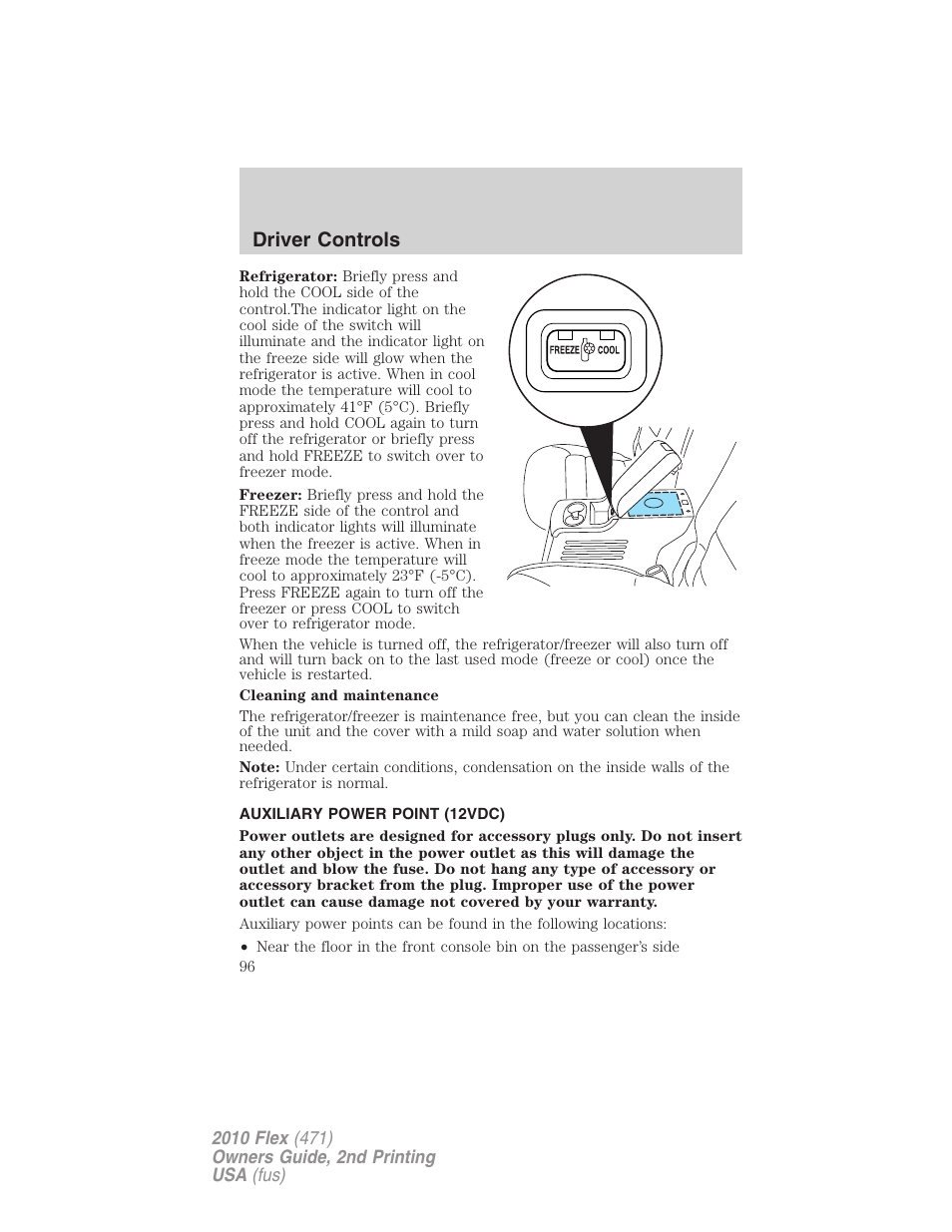 Auxiliary power point (12vdc), Driver controls | FORD 2010 Flex v.2 User Manual | Page 96 / 399