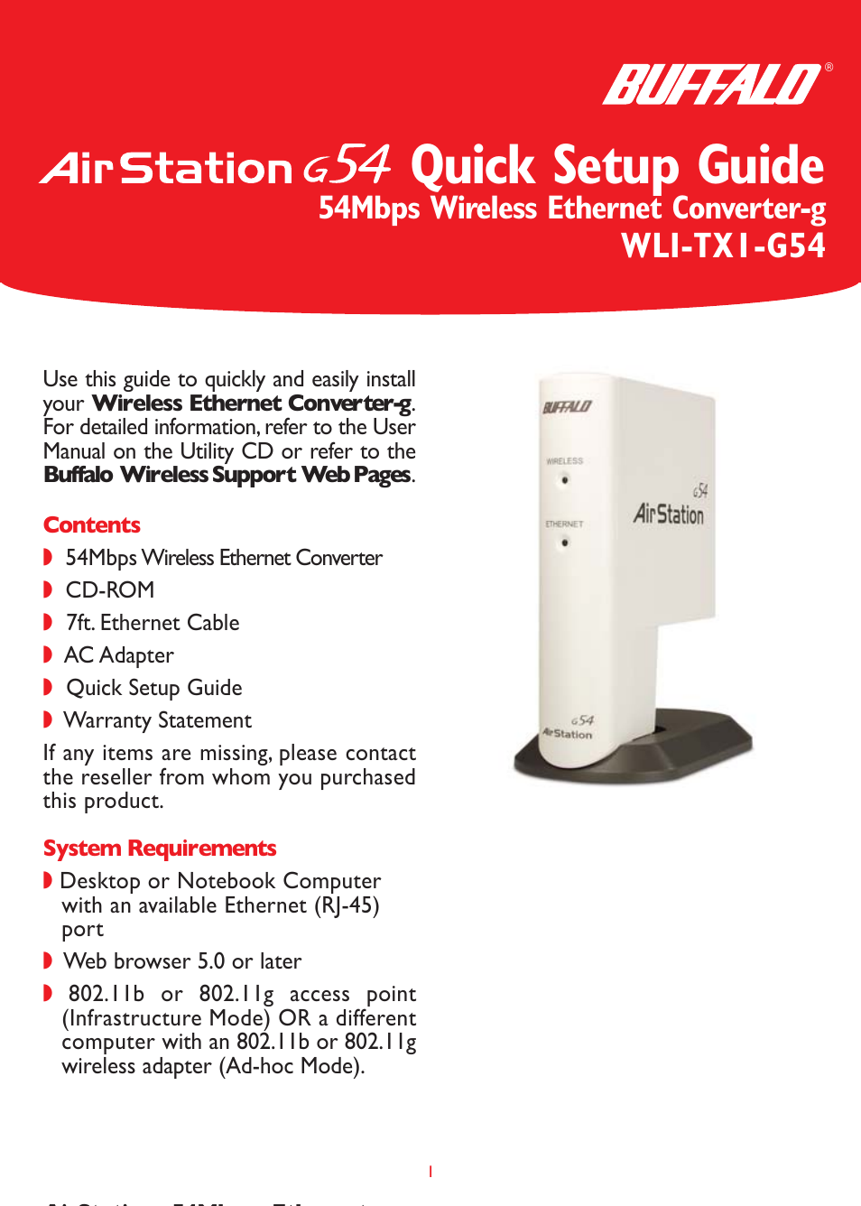 Buffalo Technology WLI-TX1-G54 User Manual | 8 pages