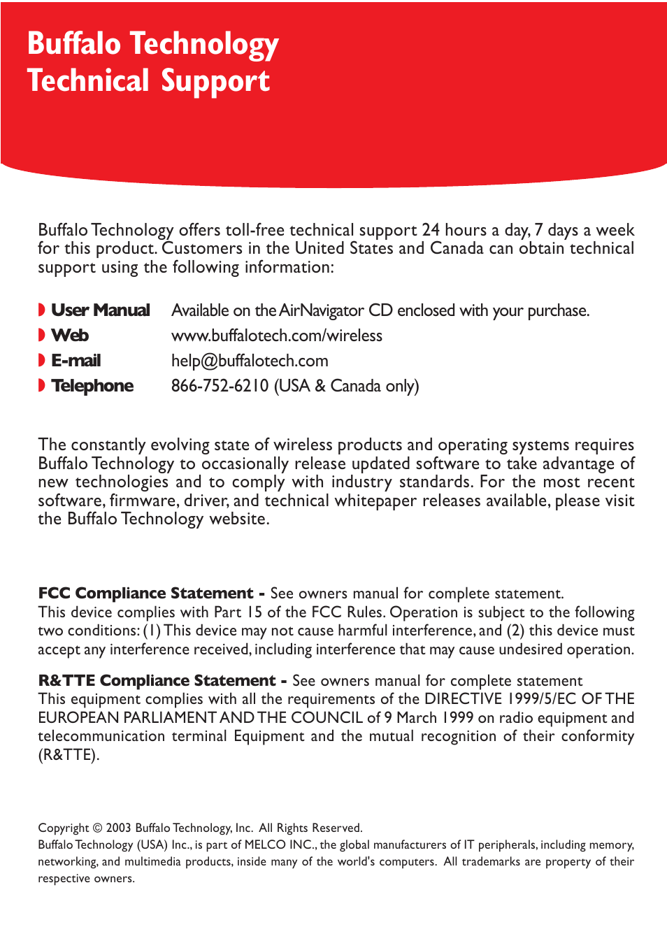Buffalo technology technical support | Buffalo Technology WLI-TX1-G54 User Manual | Page 8 / 8