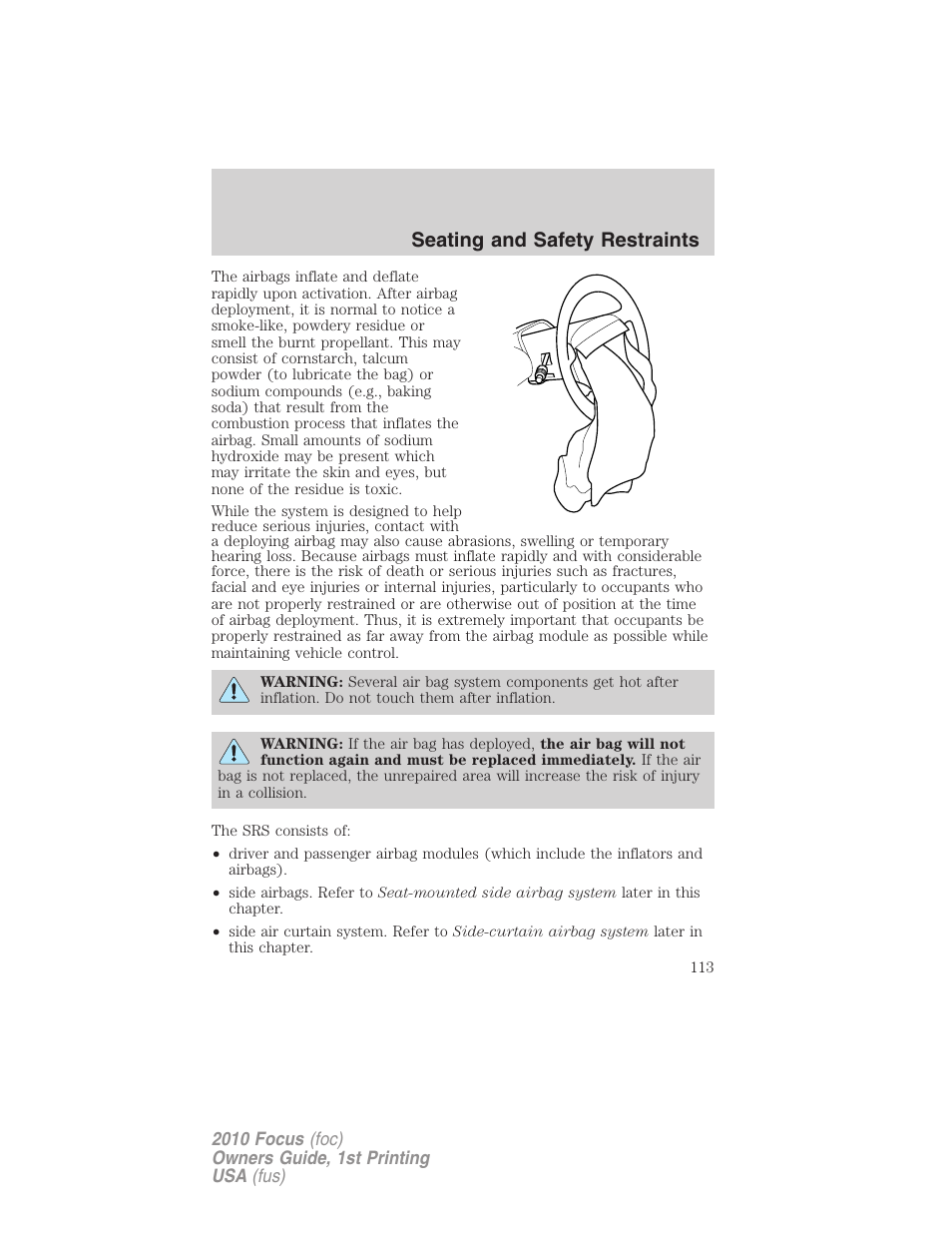 Seating and safety restraints | FORD 2010 Focus v.1 User Manual | Page 113 / 275