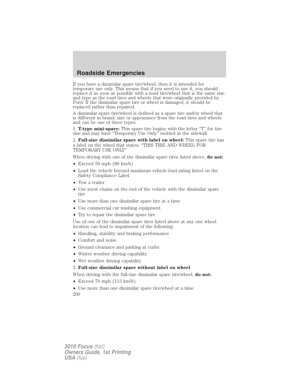 Roadside emergencies | FORD 2010 Focus v.1 User Manual | Page 200 / 275