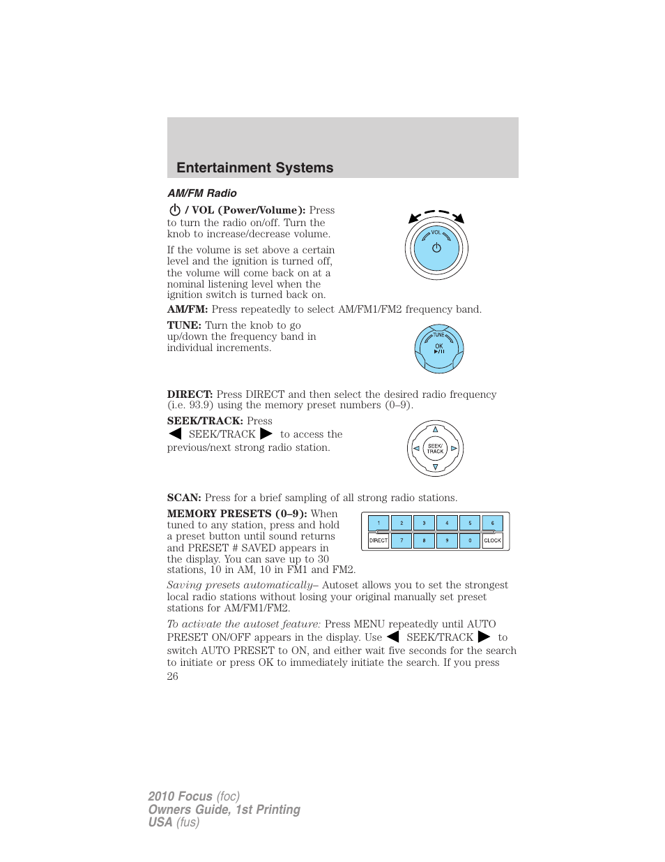 Am/fm radio, Entertainment systems | FORD 2010 Focus v.1 User Manual | Page 26 / 275